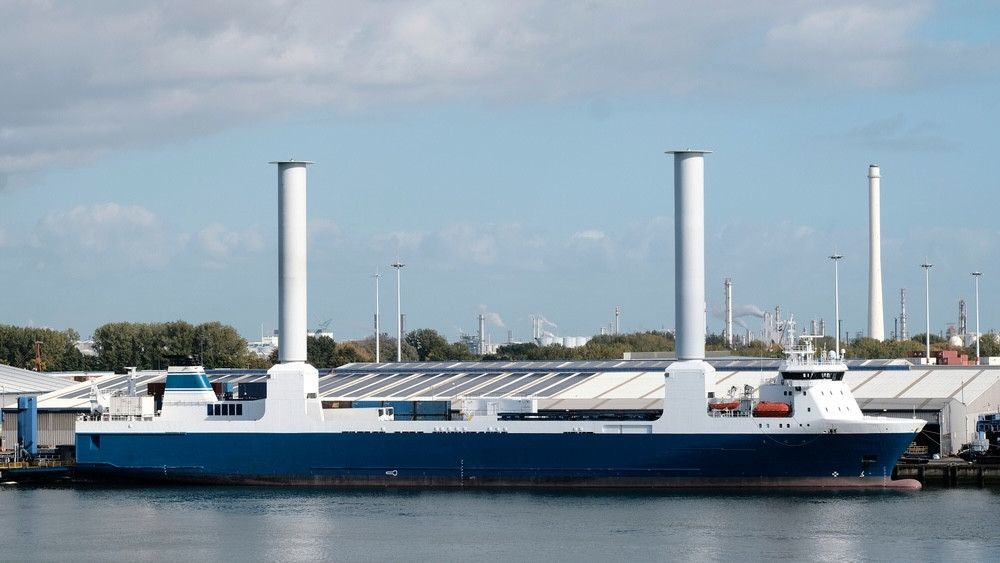 Engineers installing Norsepower's Rotor Sail on a commercial vessel.