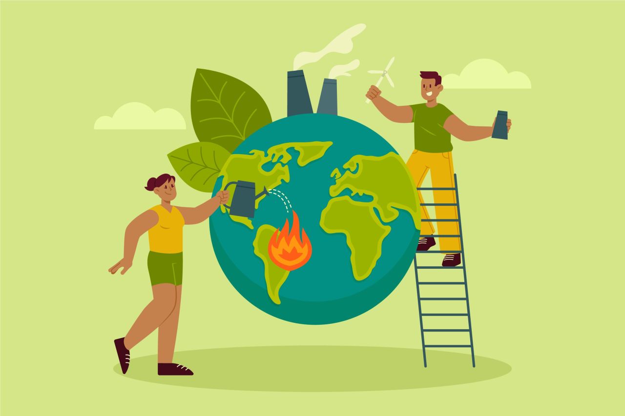 Hand drawn flat climate change concept illustration
